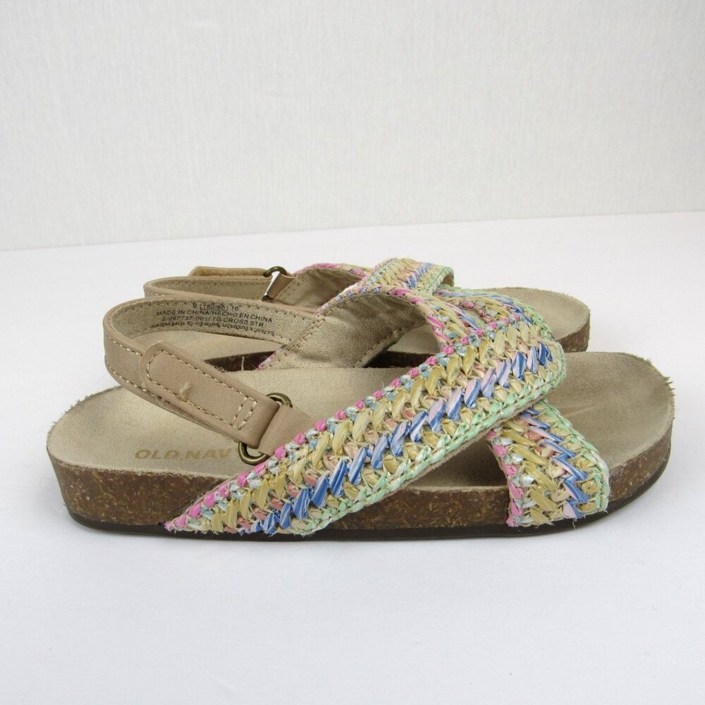 Old Navy Toddler Girl's Size 9 Mixed-Material Cross Strap Sandals Multicolored